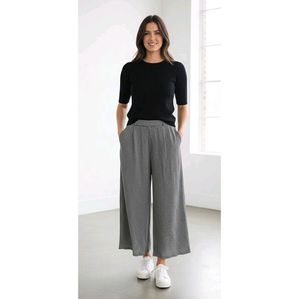 Vintage J.G.‎ Hook Black Geometric Pleated Wide Leg Cropped Pants Womans Size 6